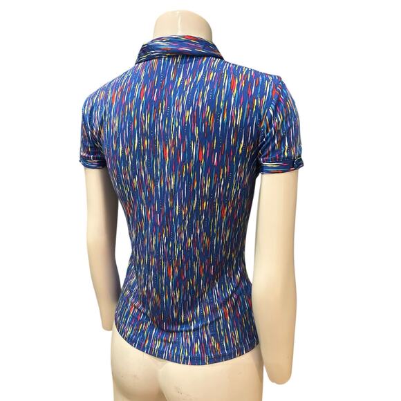 RARE Vintage Versus Gianni Versace Blue Abstract Polo Fitted Shirt Top XS/S - - Picture 3 of 5